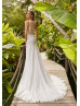 Ivory Lace Chiffon Illusion Back Unique Wedding Dress Ivory Lace Chiffon Illusion Back Unique Wedding Dress